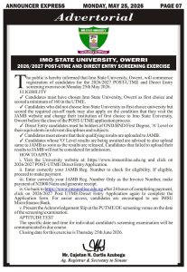 IMSU Begins 2026/2027 Post-UTME and Direct Entry Screening Registration by 1bd4e9f3 dc6e 494c 9451 bb4acea3f03d